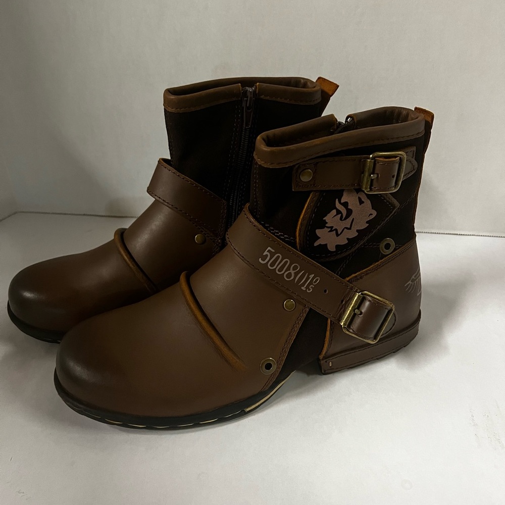 OSSTONE Moto Boots for Men Fashion Zipper-up Leather Chukka Casual...